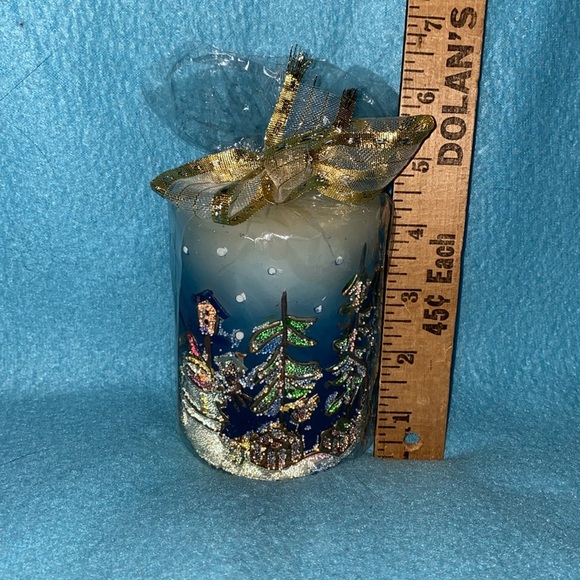 Christmas pillar candle single wick snowmen tree birdhouse glitter 3D size 3 X 4 - Picture 6 of 9